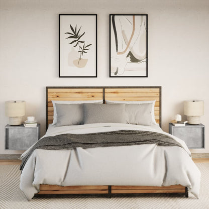 Comodini a Parete con Luci LED 2 pz Grigio Cemento