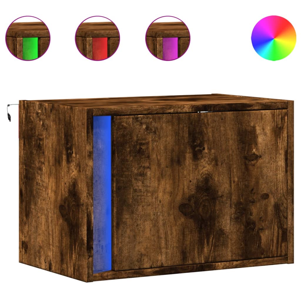 Comodini a Parete con luci LED 2 pz Rovere Fumo