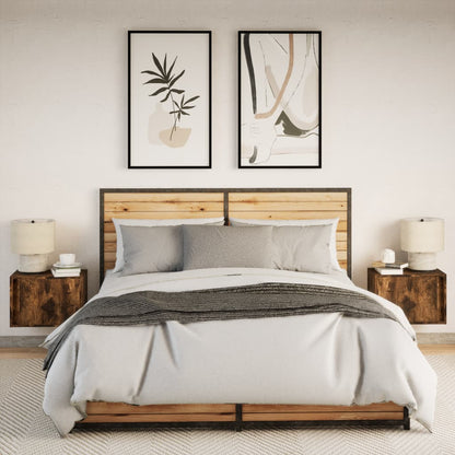 Comodini a Parete con luci LED 2 pz Rovere Fumo