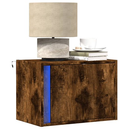 Comodini a Parete con luci LED 2 pz Rovere Fumo