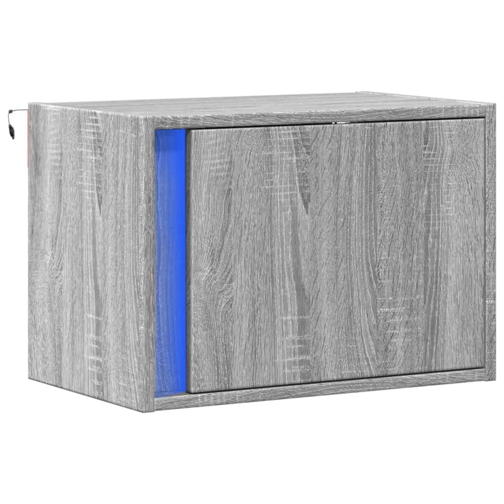 Comodino a Parete con luci LED Grigio Sonoma