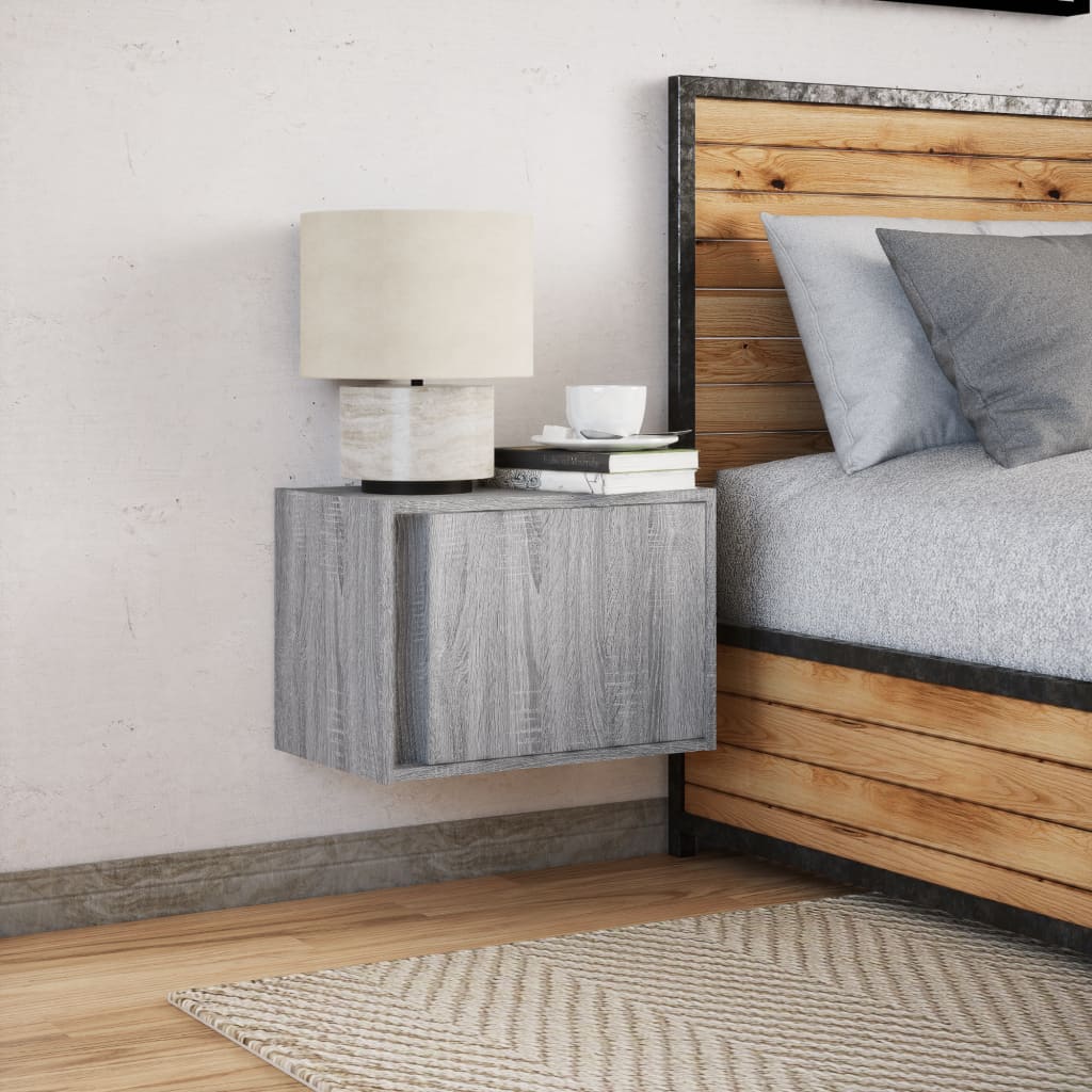 Comodino a Parete con luci LED Grigio Sonoma