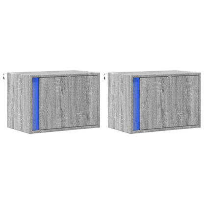 Comodini a Parete con luci LED 2 pz Grigio Sonoma