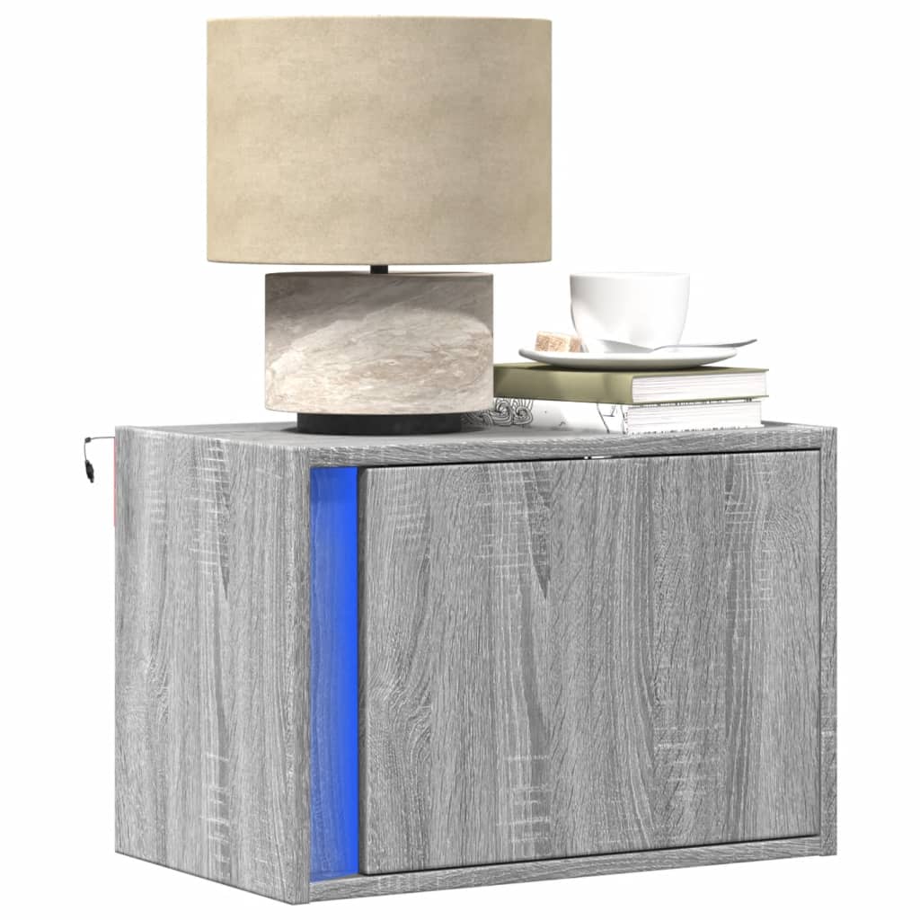 Comodini a Parete con luci LED 2 pz Grigio Sonoma