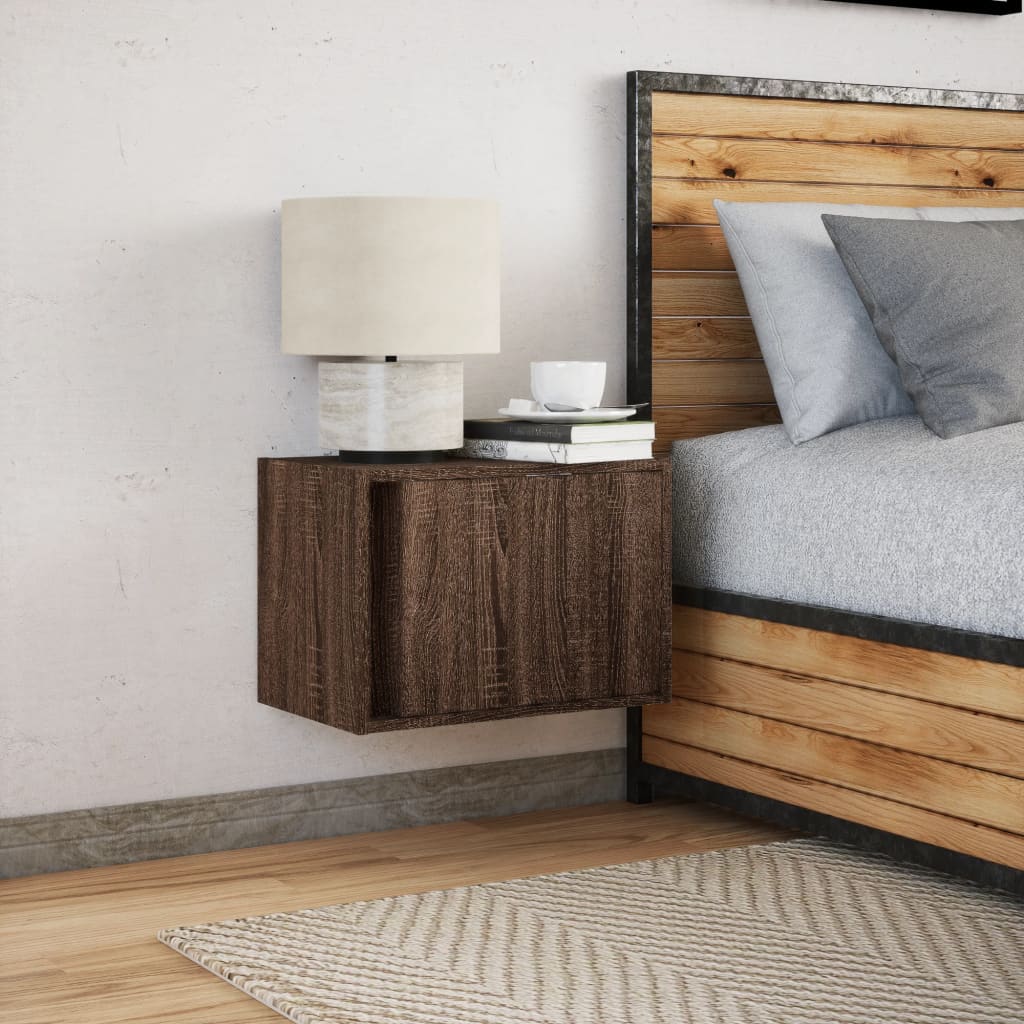 Comodino a Parete con luci LED Rovere Marrone