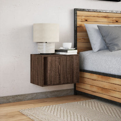 Comodino a Parete con luci LED Rovere Marrone
