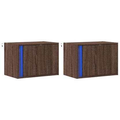 Comodini a Parete con luci LED 2 pz Rovere Marrone