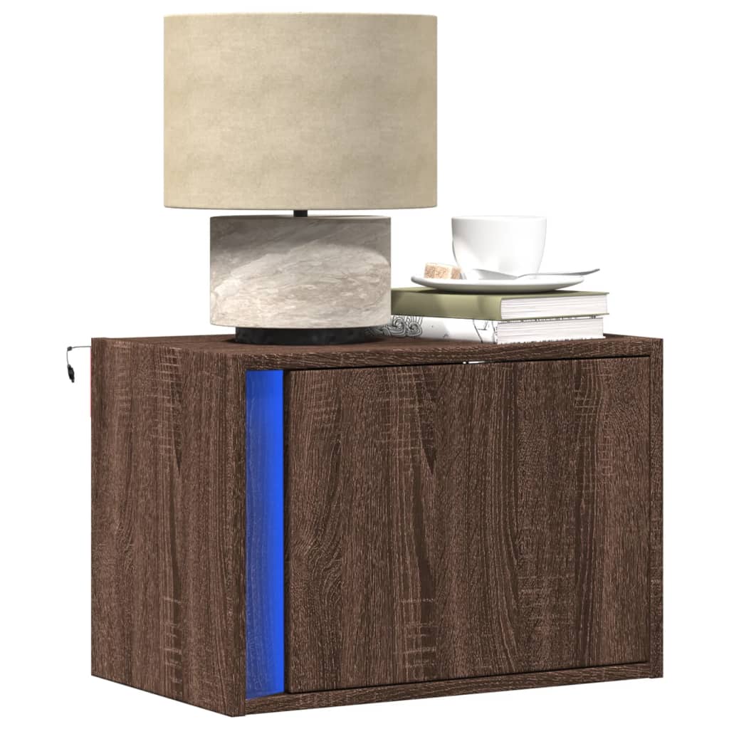 Comodini a Parete con luci LED 2 pz Rovere Marrone