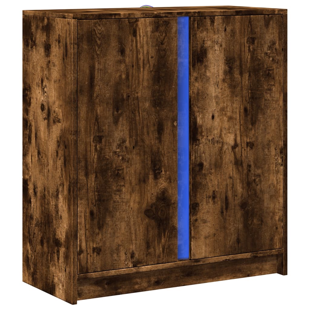 Credenza con LED Rovere Fumo 77x34x85 cm in Legno Multistrato