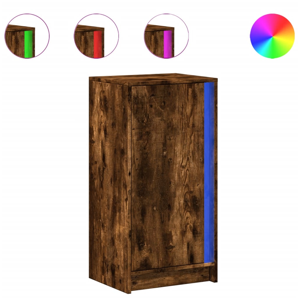 Credenza con LED Rovere Fumo 42,5x34x85 cm in Legno Multistrato