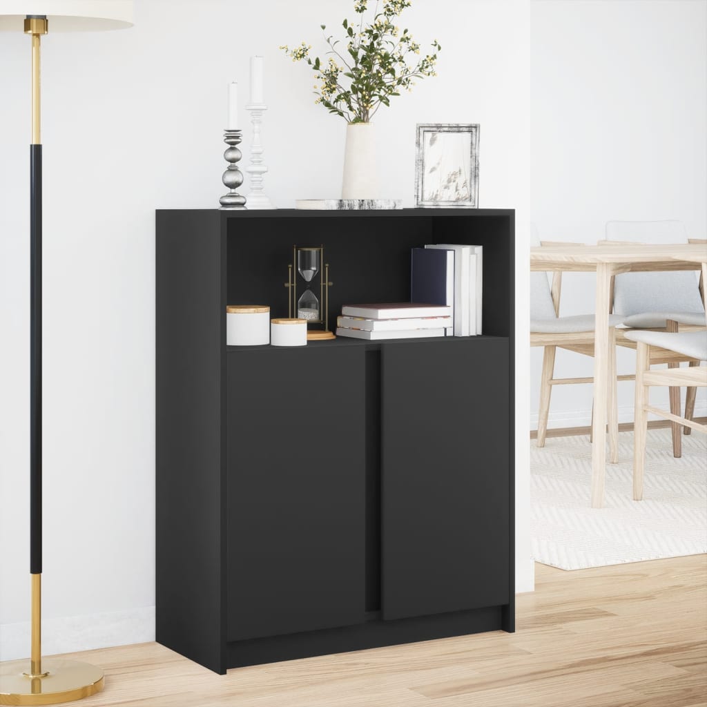 Credenza con LED Nera 77x34x100 cm in Legno Multistrato
