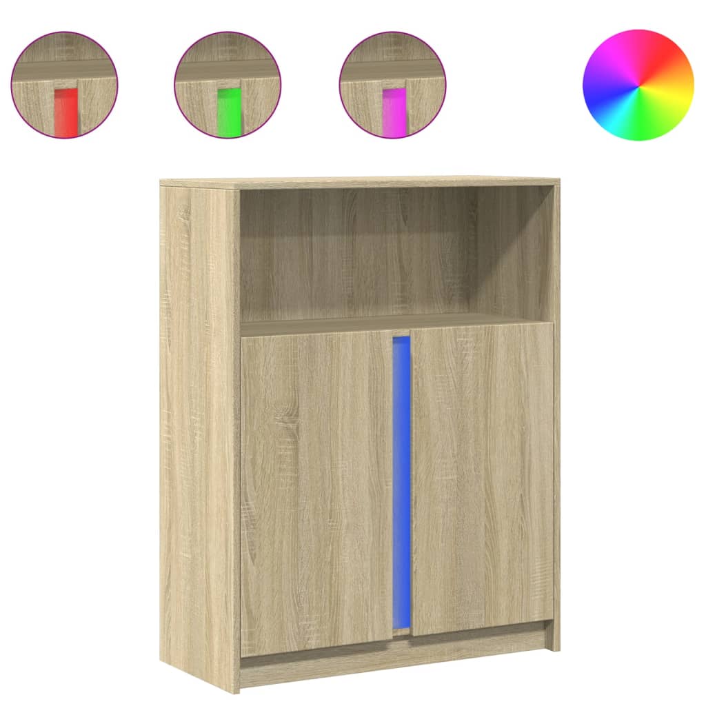 Credenza con LED Rovere Sonoma 77x34x100cm in Legno Multistrato