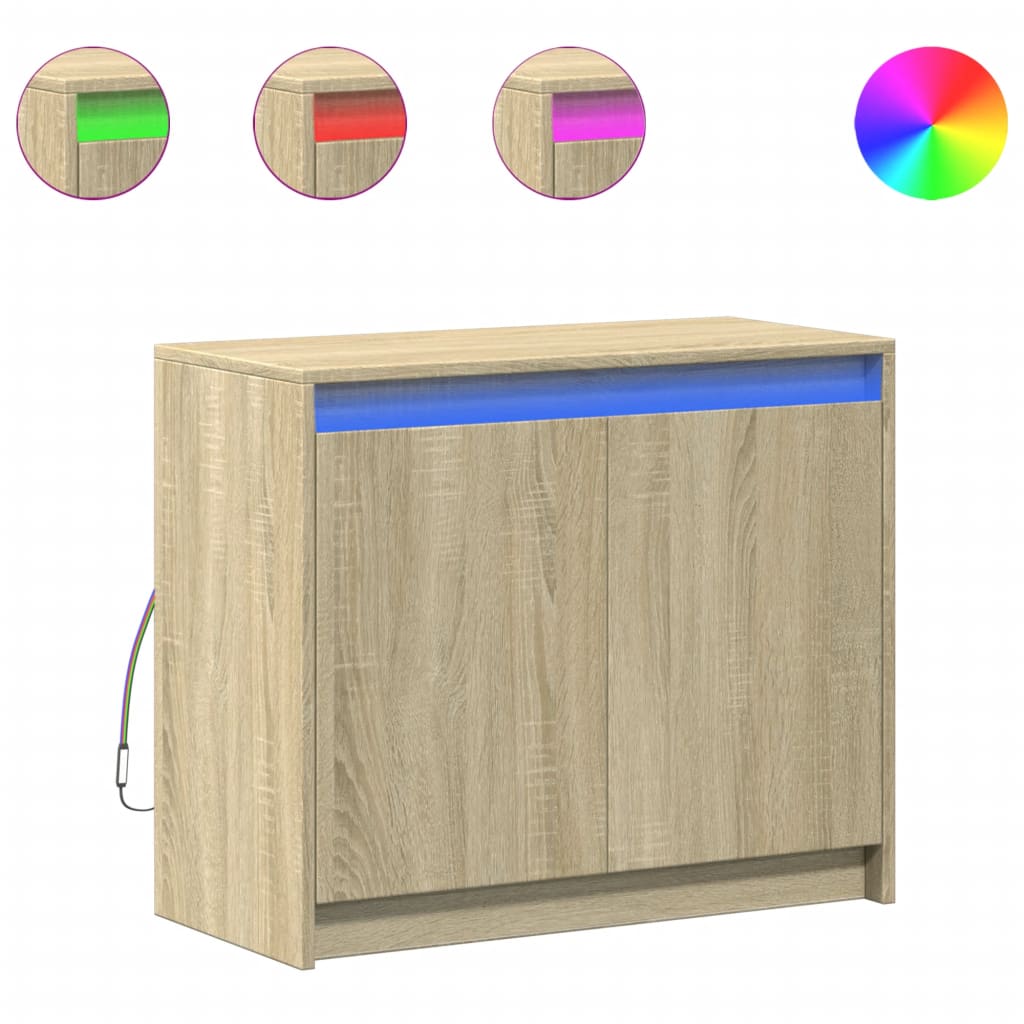 Credenza con LED Rovere Sonoma 72x34x61 cm in Legno Multistrato