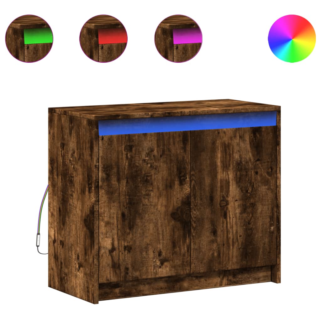 Credenza con LED Rovere Fumo 72x34x61 cm in Legno Multistrato