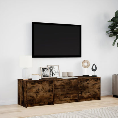 Mobile Porta TV con LED Rovere Fumo 140x34x40 cm in Truciolato