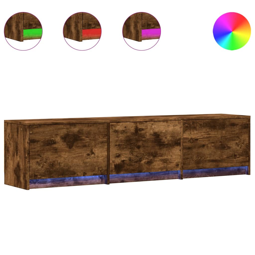 Mobile Porta TV con LED Rovere Fumo 165x34x40 cm in Truciolato