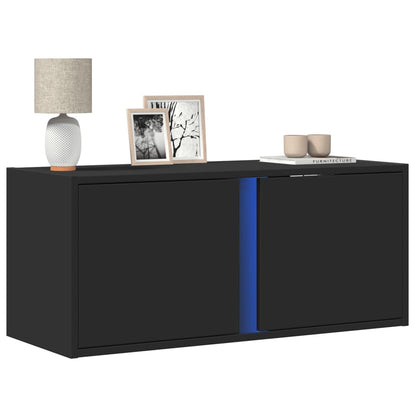 Mobile TV a Parete con Luci LED Nero 80x31x35 cm