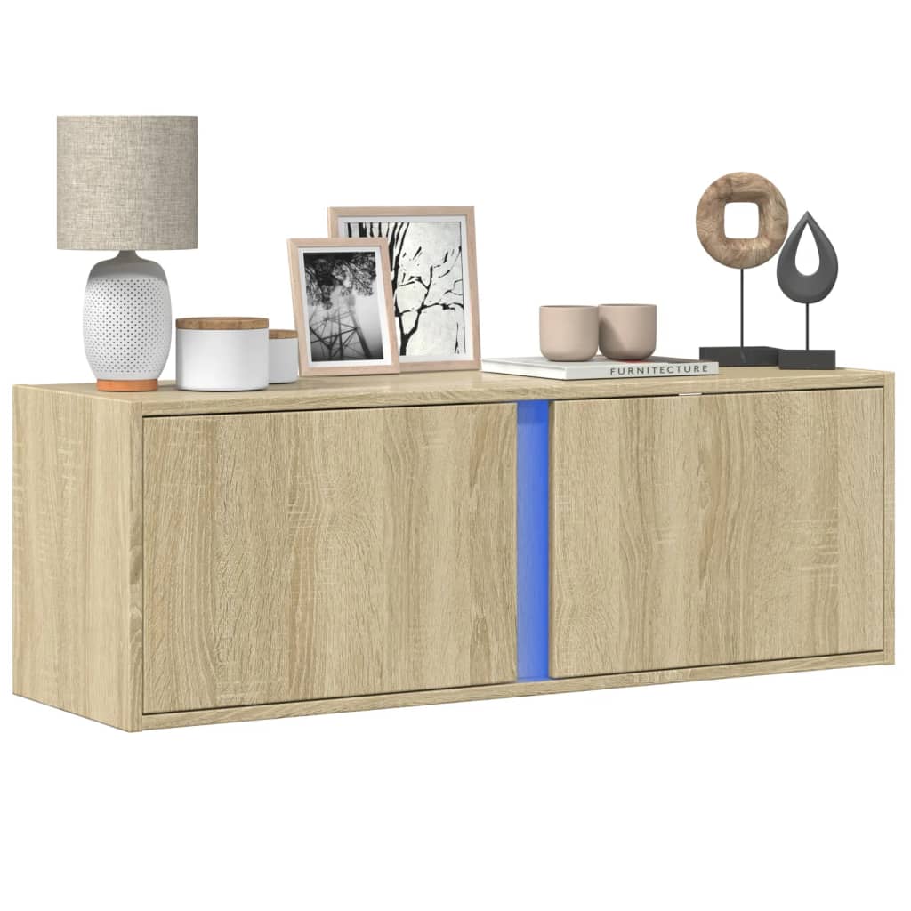 Mobile TV a Parete con Luci LED Rovere Sonoma 100x31x35 cm