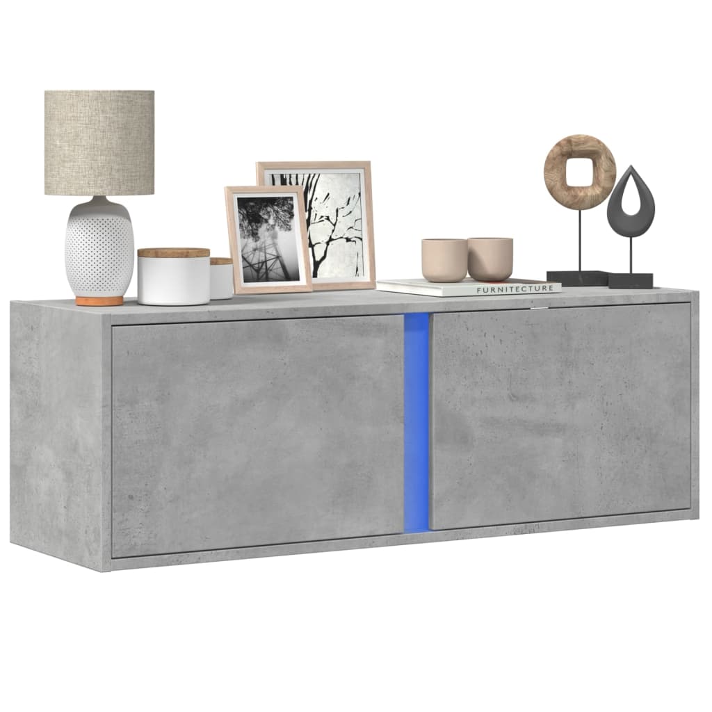 Mobile TV a Parete con Luci LED Grigio Cemento 100x31x35 cm