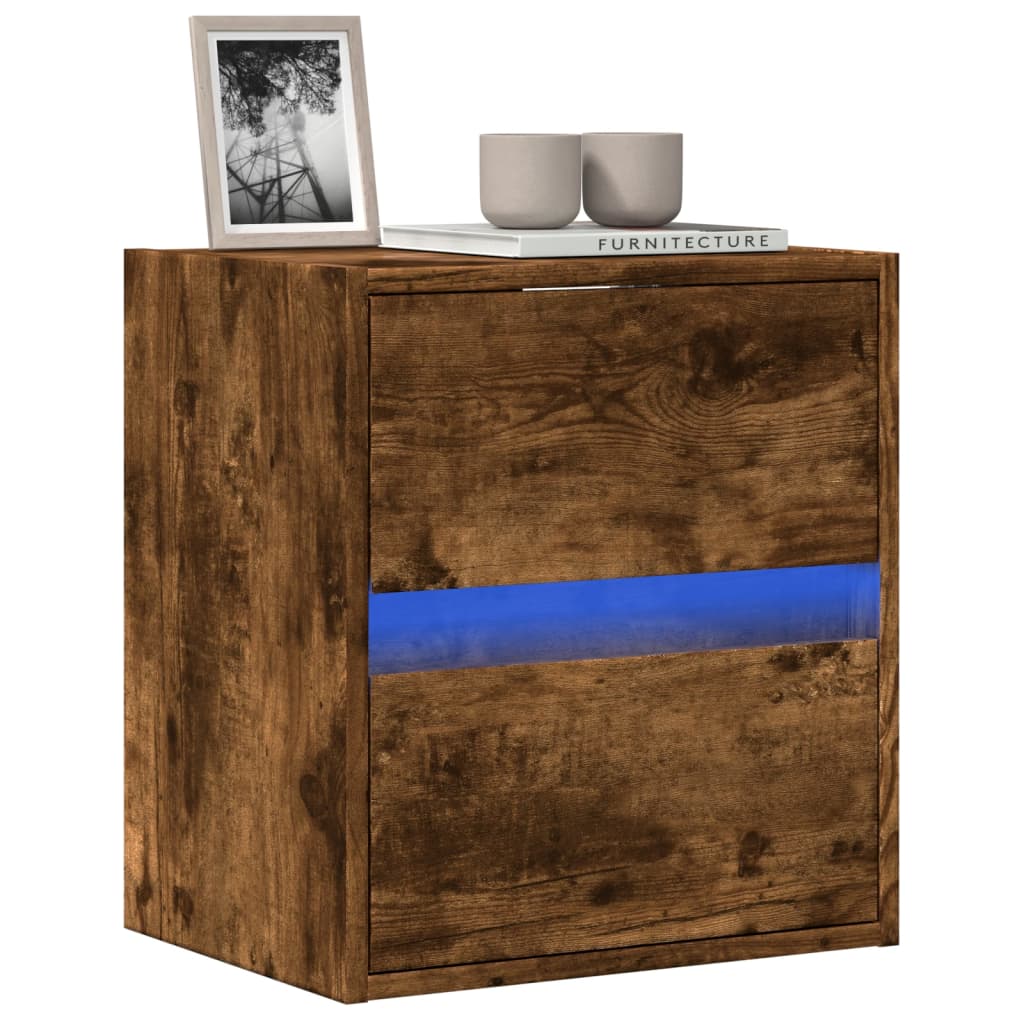 Mobile TV a Parete con Luci LED Rovere Fumo 41x31x45 cm