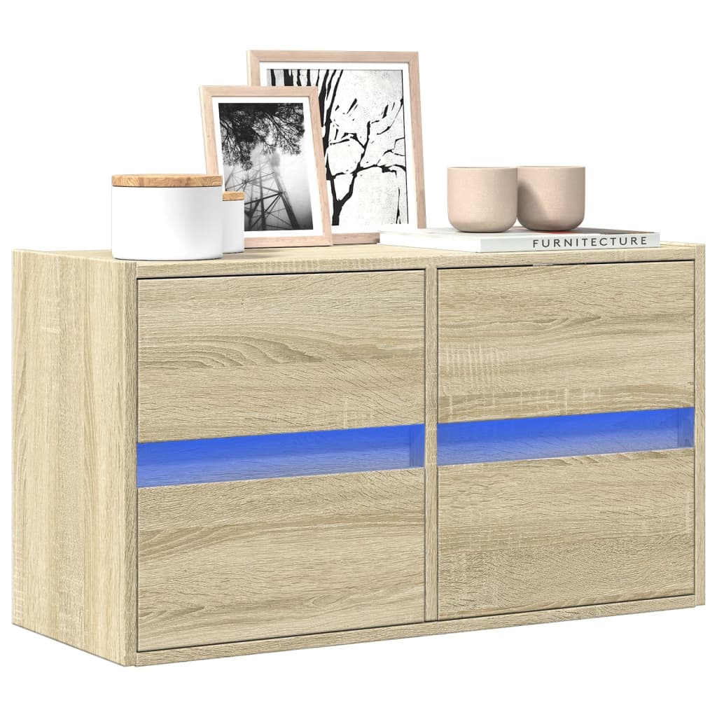 Mobile TV a Parete con Luci LED Rovere Sonoma 80x31x45 cm
