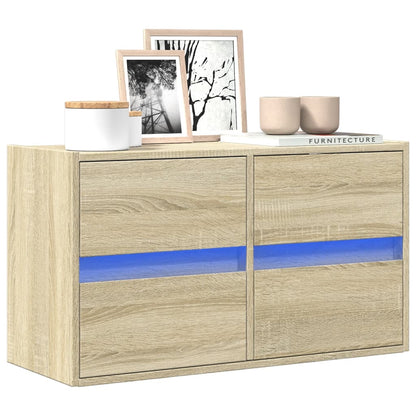 Mobile TV a Parete con Luci LED Rovere Sonoma 80x31x45 cm