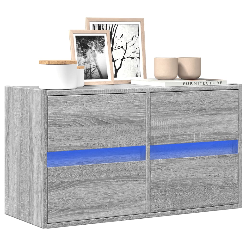 Mobile TV a Parete con Luci LED Grigio Sonoma 80x31x45 cm