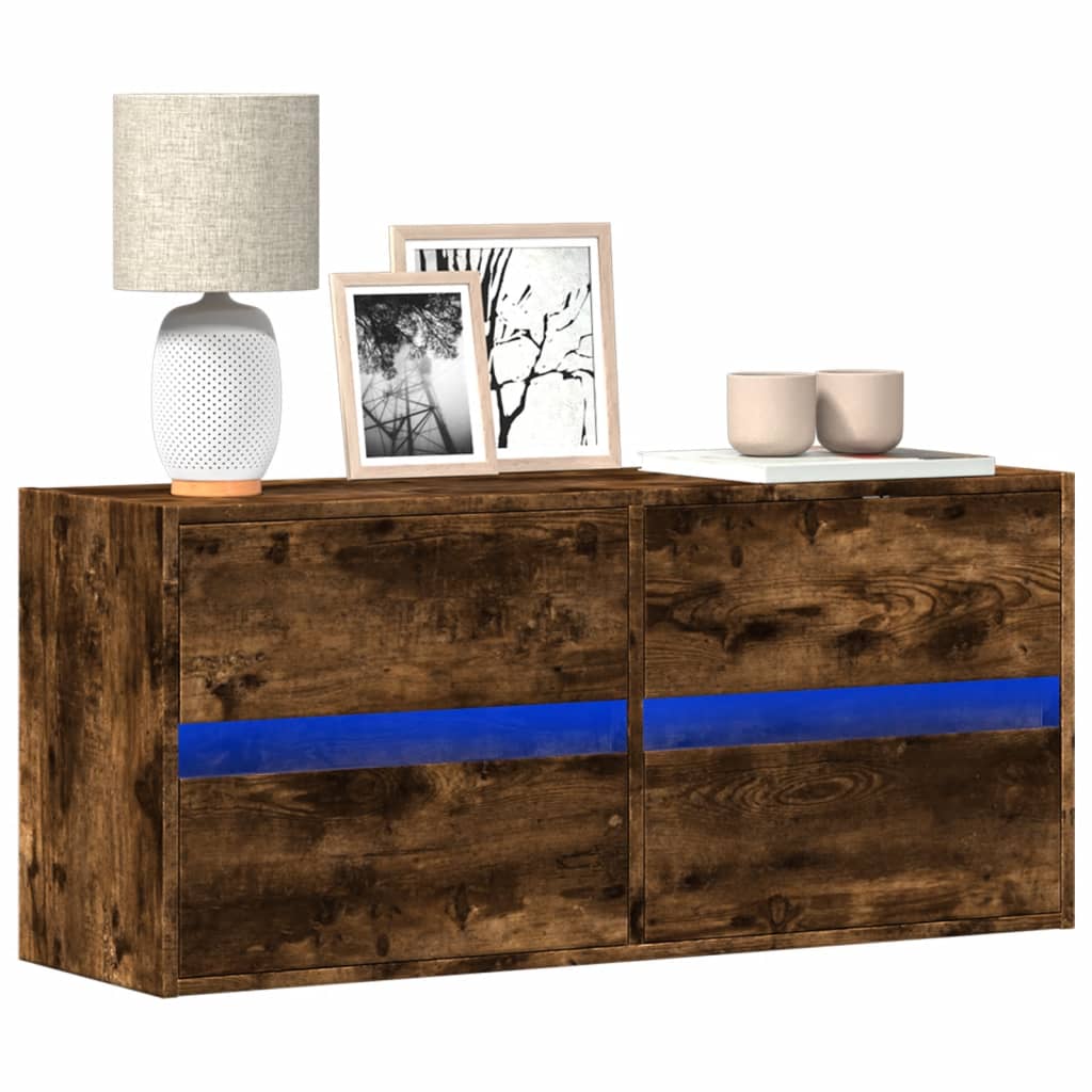 Mobile TV a Parete con Luci LED Rovere Fumo 100x31x45 cm
