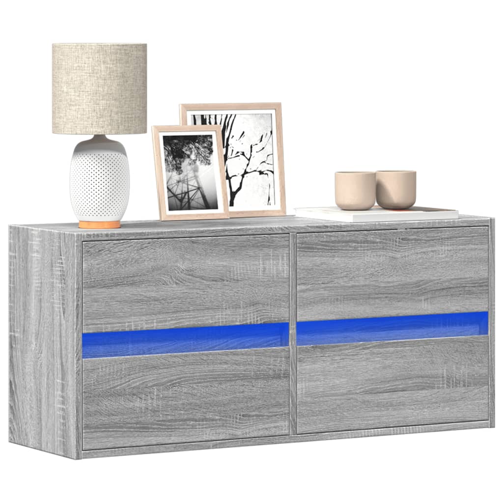 Mobile TV a Parete con Luci LED Grigio Sonoma 100x31x45 cm