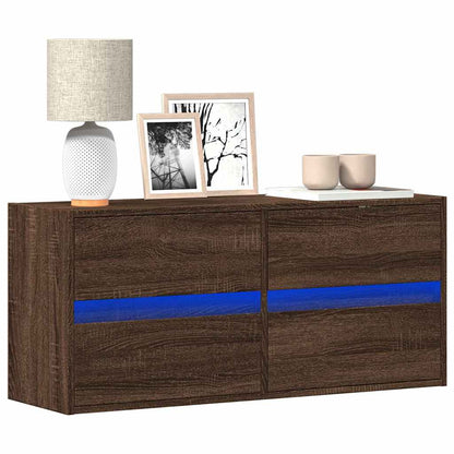 Mobile TV a Parete con Luci LED Rovere Marrone 100x31x45 cm