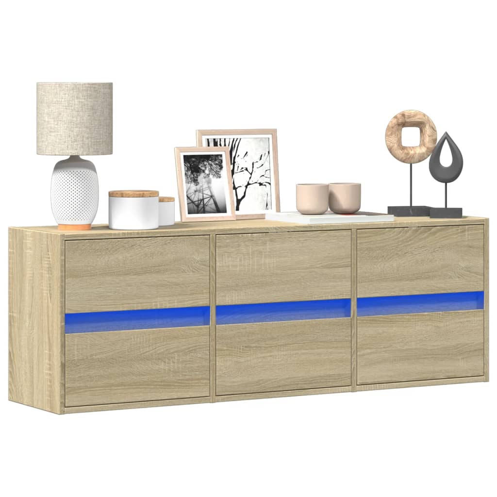 Mobile TV a Parete con Luci LED Rovere Sonoma 130x31x45 cm