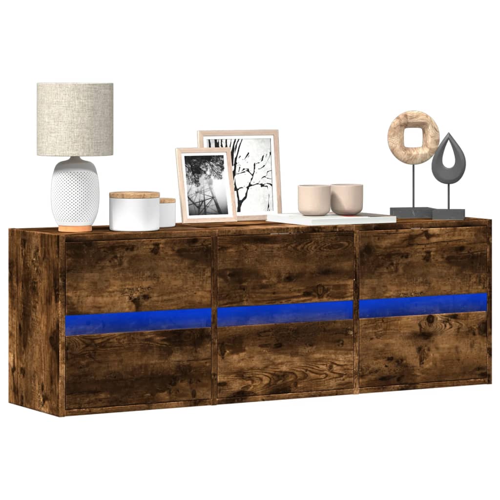 Mobile TV a Parete con Luci LED Rovere Fumo 130x31x45 cm