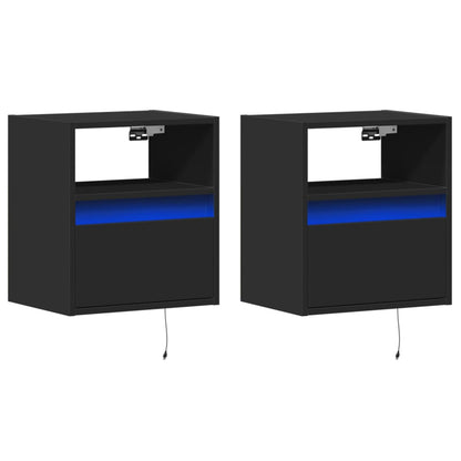Mobili TV a Parete con Luci LED 2pz Neri 41x31x45 cm