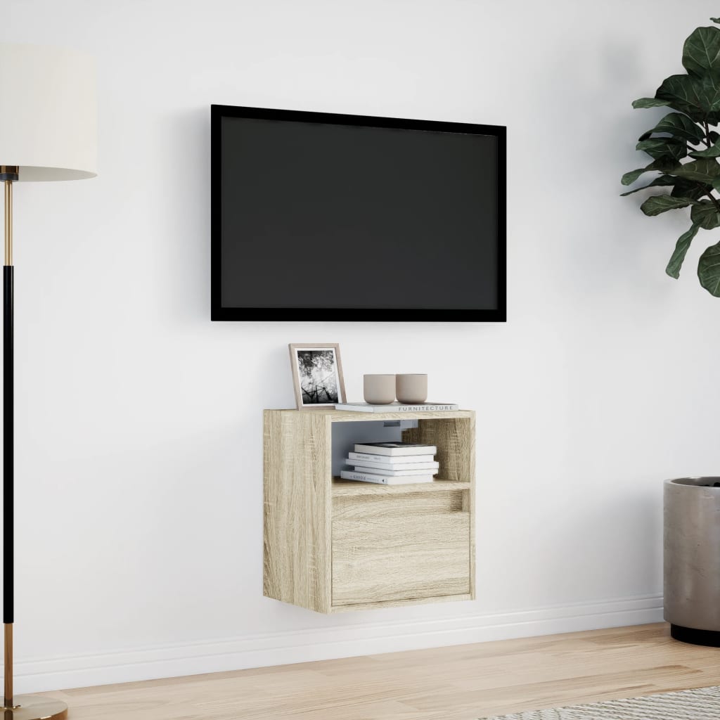 Mobile TV a Parete con Luci LED Rovere Sonoma 41x31x45 cm