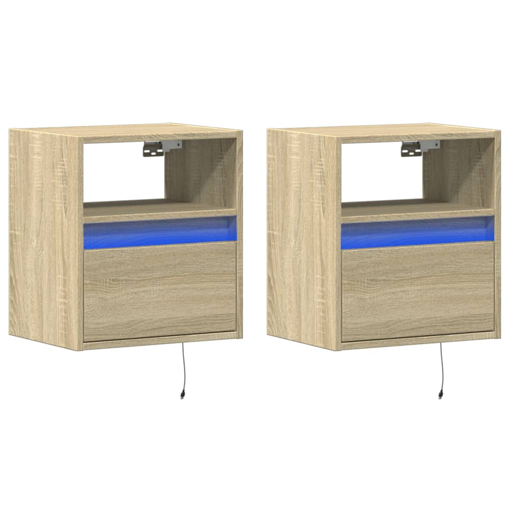 Mobili TV a Parete con Luci LED 2pz Rovere Sonoma 41x31x45 cm