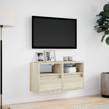 Mobili TV a Parete con Luci LED 2pz Rovere Sonoma 41x31x45 cm