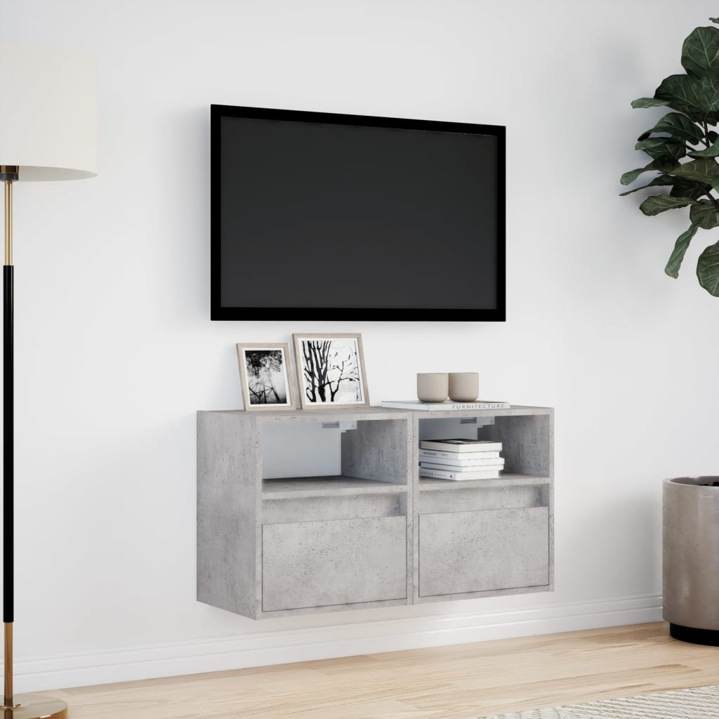 Mobili TV a Parete con Luci LED 2pz Grigio Cemento 41x31x45 cm