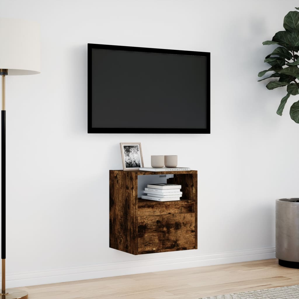 Mobile TV a Parete con Luci LED Rovere Fumo 41x31x45 cm