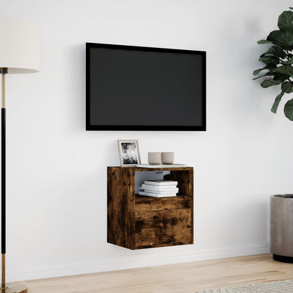 Mobile TV a Parete con Luci LED Rovere Fumo 41x31x45 cm