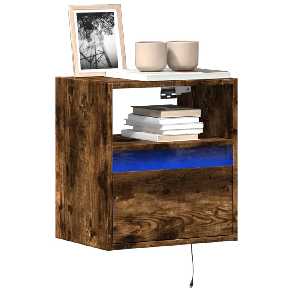 Mobile TV a Parete con Luci LED Rovere Fumo 41x31x45 cm
