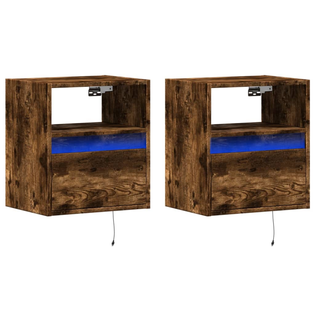 Mobili TV a Parete con Luci LED 2pz Rovere Fumo 41x31x45 cm