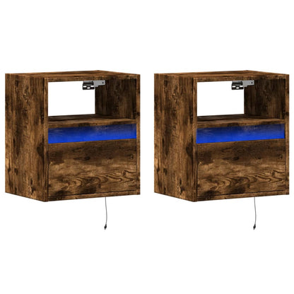 Mobili TV a Parete con Luci LED 2pz Rovere Fumo 41x31x45 cm
