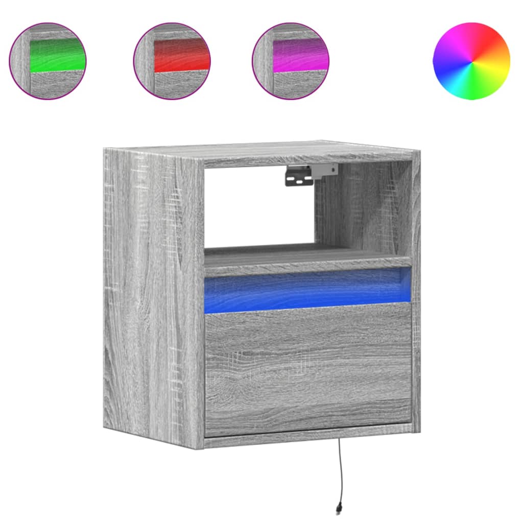 Mobile TV a Parete con Luci LED Grigio Sonoma 41x31x45 cm