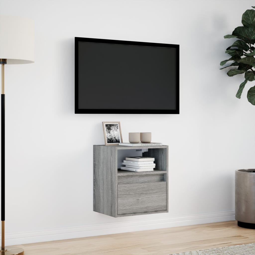 Mobile TV a Parete con Luci LED Grigio Sonoma 41x31x45 cm