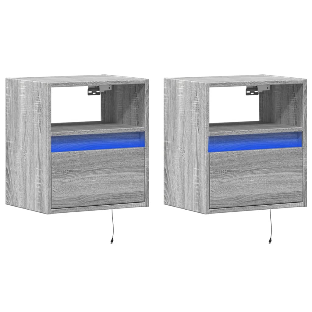 Mobili TV a Parete con Luci LED 2pz Grigio Sonoma 41x31x45 cm