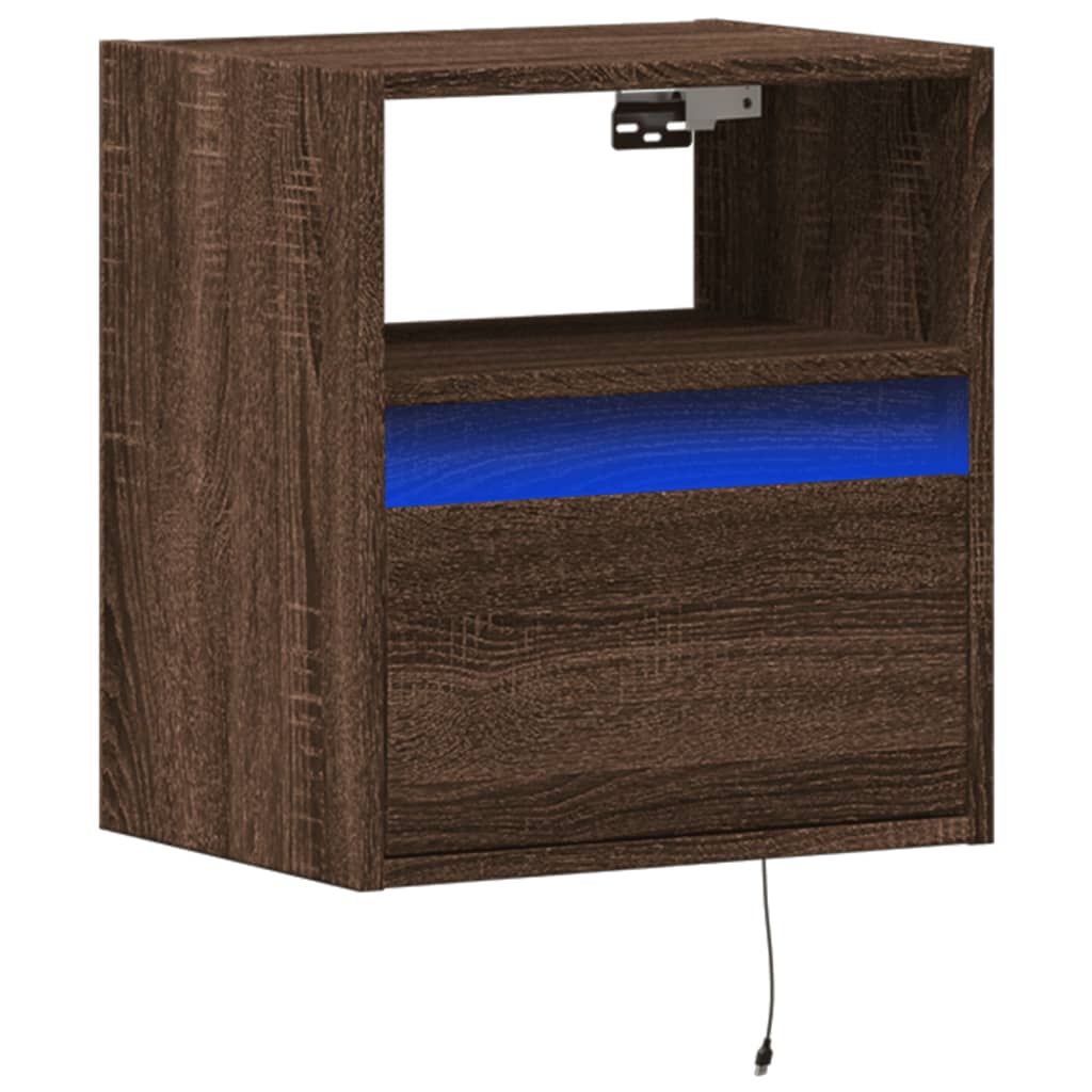Mobile TV a Parete con Luci LED Rovere Marrone 41x31x45 cm