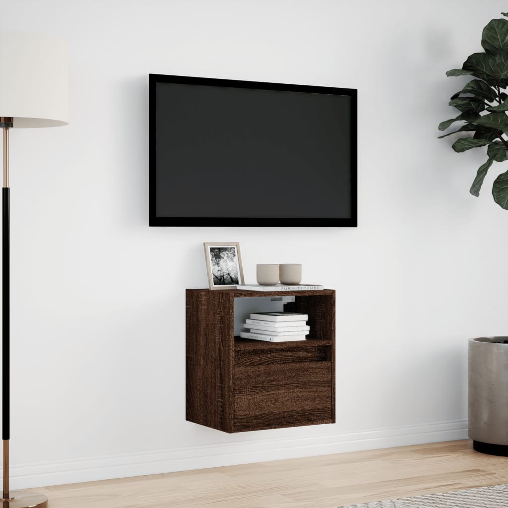 Mobile TV a Parete con Luci LED Rovere Marrone 41x31x45 cm