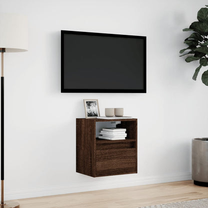 Mobile TV a Parete con Luci LED Rovere Marrone 41x31x45 cm