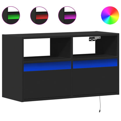 Mobile TV a Parete con Luci LED Nero 80x31x45 cm