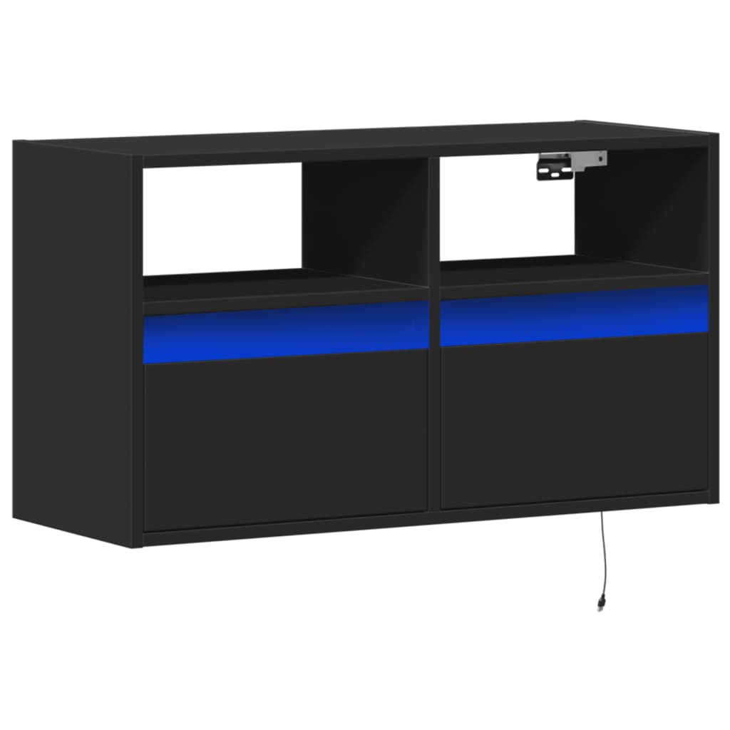 Mobile TV a Parete con Luci LED Nero 80x31x45 cm